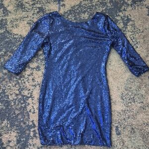 Gianni Bini Blue Sequin Long Sleeve Dress